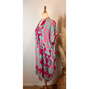 Robe viscose imprimée turquoise / rose  / fushia grande taille