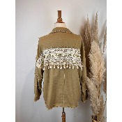 Veste bohme coton effiloch motif dos pompons