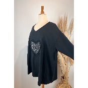 Sweat léger cœur sequins grande taille