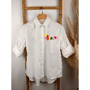 Chemise coton blanche brodée BISOU