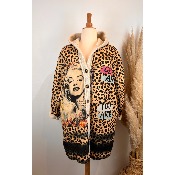 Manteau veste sherpa léopard  "Marilyn" grande taille