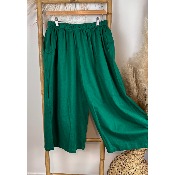 Pantalon large lin coton 7/8 ème vert grande taille
