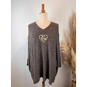 Pull coeur léopard marron oversize 56-58 grande taille