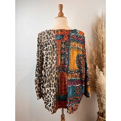 Pull lurex manches longues Frida ethnique léopard Grande Taille
