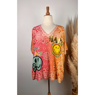 Pull lurex manches courtes bandana smiley grande taille
