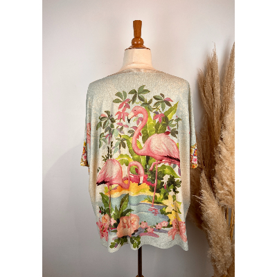 Pull lurex manches courtes flamants roses grande taille