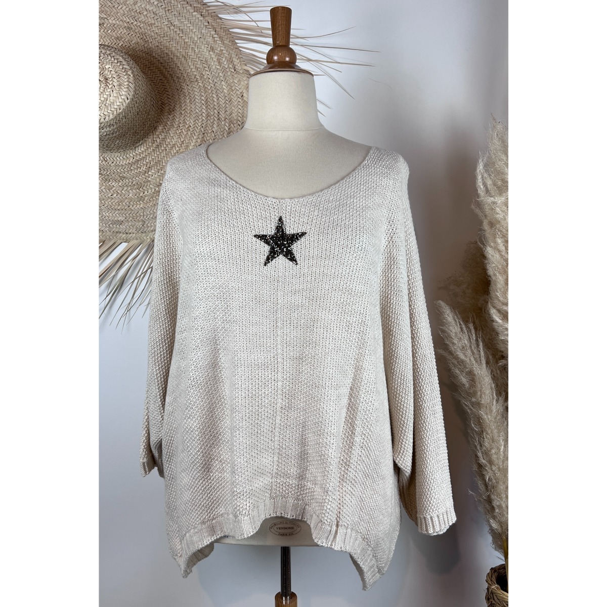 Pull Femme Oversize Col V Manches 3/4 - Style Bohème Grande Taille - Tissu Doux Pour Automne/hiver - 5