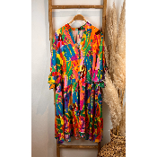 Robe imprimée multicolore orangée rose