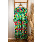Robe longue imprimée coquelicots fond vert