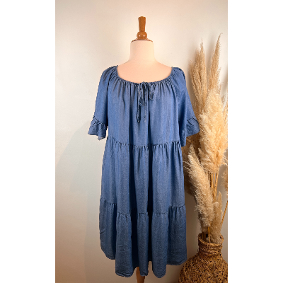 Robe tencel volantée col élastiqué grande taille