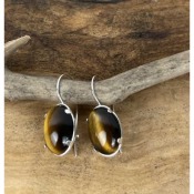 Boucles d'oreilles bohme cabochon il de tigre en argent 925