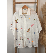 Chemise en gaze de coton brodée  grande taille