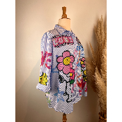 Chemise rayée Snoopy œil coton grande taille