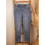 Jean étoiles brodées strass boutons Karostar bleu moyen