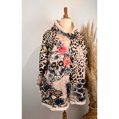 Manteau veste sherpa léopard tête de mort calavera grande taille