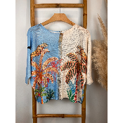 Pull bicolore léopard palmier