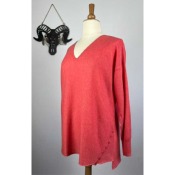 Pull mailles fines fantaisie boutons - corail
