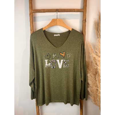 Pull laine "Love" strass grande taille