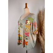 Pull lurex manches courtes flamants roses grande taille