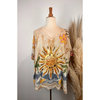 Pull lurex manches courtes soleil grande taille