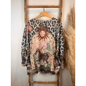 Pull maille poilue soleil léopard grande taille