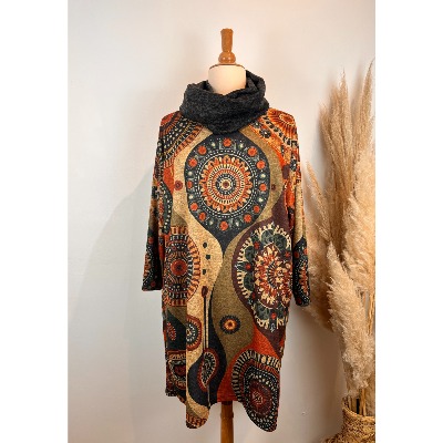 Robe imprimé naïf mandalas + écharpe grande taille