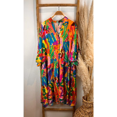 Robe imprimée multicolore orangée rose