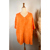 Tunique coton et lin broderie manches grande taille