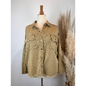 Veste bohème coton effiloché motif dos pompons