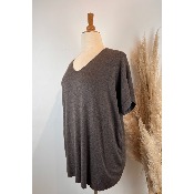 Pull Manches courtes léger uni col V grande taille