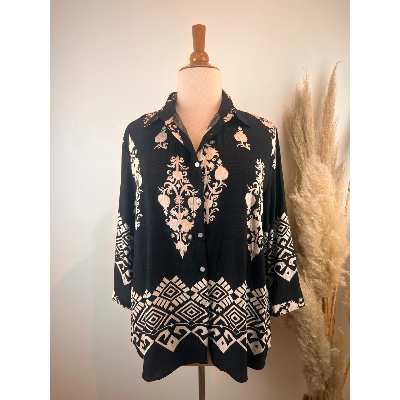 Chemise imprimé floral baroque noir grande taille