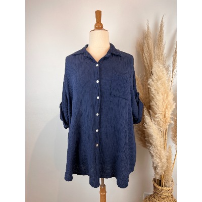 Chemise manches courtes gaze de coton unie grande taille 44 /50
