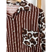 Chemise rayée imprimé dos léopard 