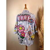 Chemise rayée Snoopy œil coton grande taille