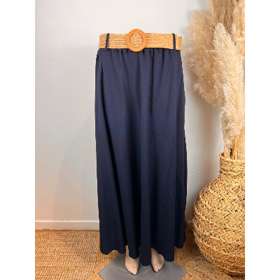 Jupe longue unie fluide avec ceinture grande taille