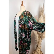 Kimono en soie imprimé tropical vert grande taille