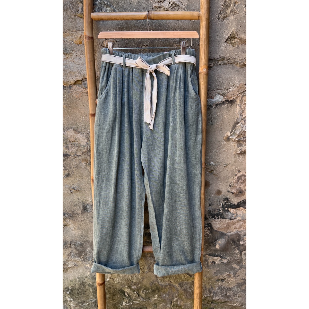 Pantalon 7/8 Femme été - En Lin Et Coton, Fluide, Taille Haute élastique - Coupe Large, Poches - Pour Plage, Yoga, Décontracté