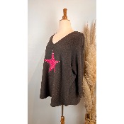 Pull étoile rose pailleté léopard grande taille