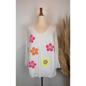 Pull fleurs col v grande taille