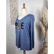 Pull mailles fines bleu Love 