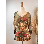 Pull lurex manches longues Frida fleurs soleil Grande Taille