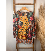 Pull maille poilue tigres art naif grande taille