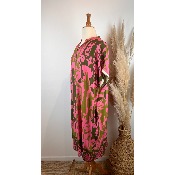 Robe viscose imprimée grande taille kaki / rose