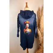 Veste en jean longue � capuche dos Frida grande taille
