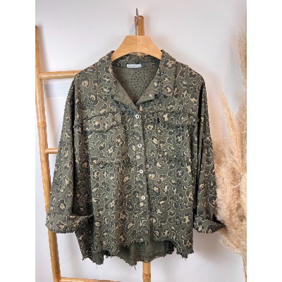 Veste léopard broderie anglaise effilochée grande taille