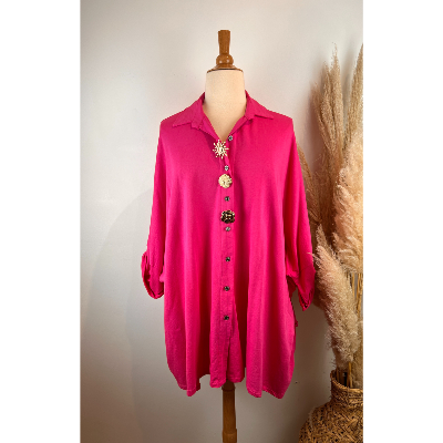 Chemise surchemise unie en sweat léger coton broches amovibles grande taille 