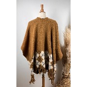 Poncho ecossais camel à franges laine bohème
