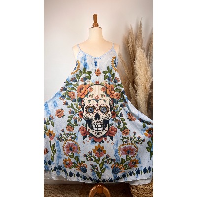 Robe longue bretelles tête de mort grande taille
