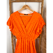 Robe longue coton cache-cœur broderie anglaise grande taille