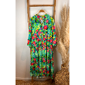 Robe longue imprimée coquelicots fond vert